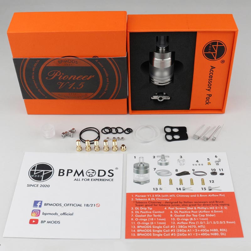 bp mods pioneer v1.5 rta atomizer 3.7ml (with mtl chimney and 0.8mm airflow pin) bp mods pioneer v1.5 rta atomizer 3.7ml (with mtl chimney and 0.8mm airflow pin)