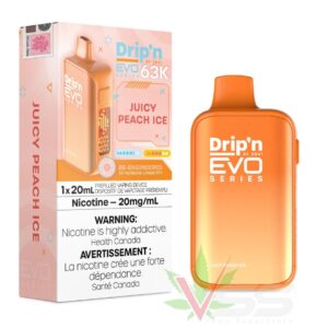 drip'n by envi evo 63k disposable vape juicy peach ice