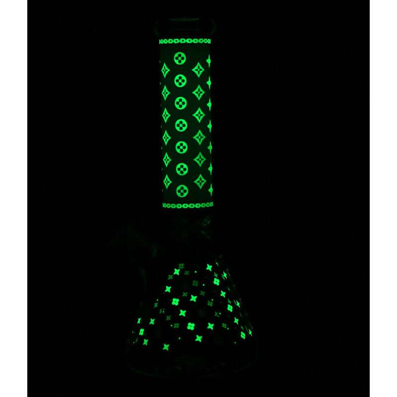 lv pattern 7mm beaker bong glow in the dark 14.5" lv pattern 7mm beaker bong glow in the dark 14.5"